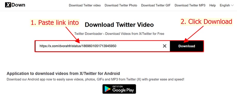 Paste the Twitter link into the search box